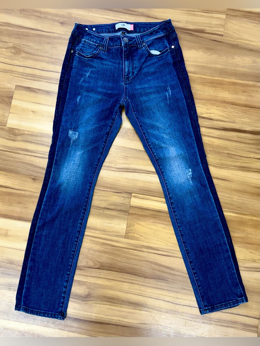140: Cabi Dark Indigo Skinny Jeans with Faded Detail - Size 4